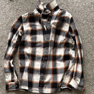 Duluth Trading Co Women's Casual Plaid Button Down Shirt - Black, Orange, White